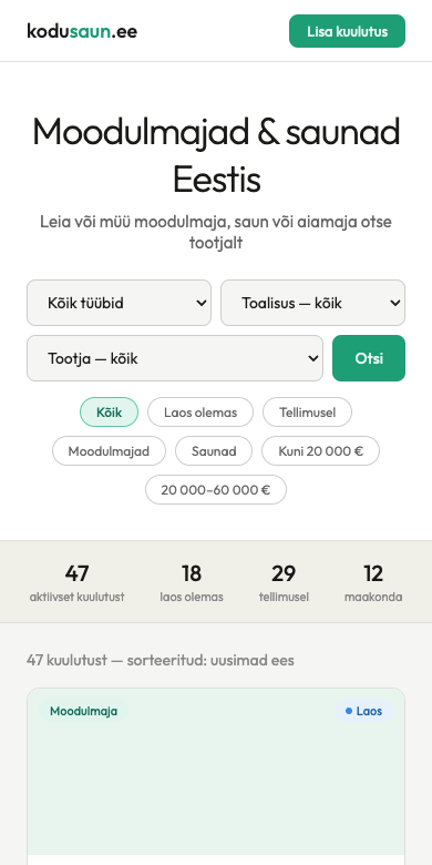 Kuvatõmmis Kodusauna veebikeskkonnast